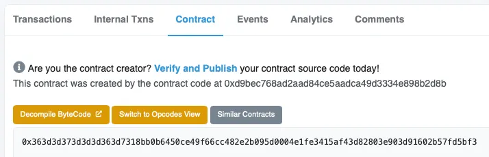 실제 이더리움에 아주 작은 코드로 배포된 Minimal Proxy Contract